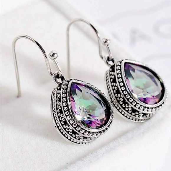 Water drop earrings with beautiful multi color zircon stone. - Picture 3 of 6